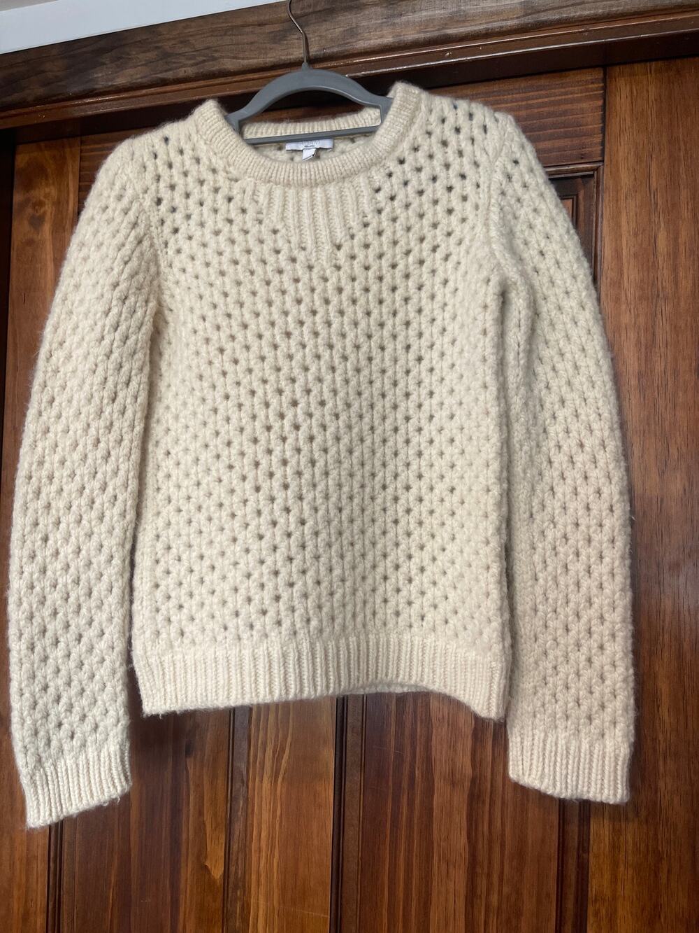 Adam Lippes Cozy Ivory Honeycomb Knit Pullover Sweater Boho Coastal M